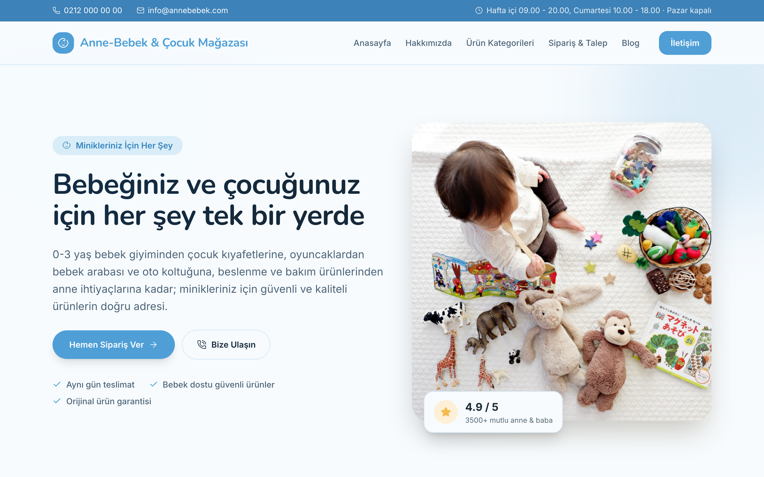 Anne-bebek & çocuk mağazası temasının yayınlanmış ana sayfası