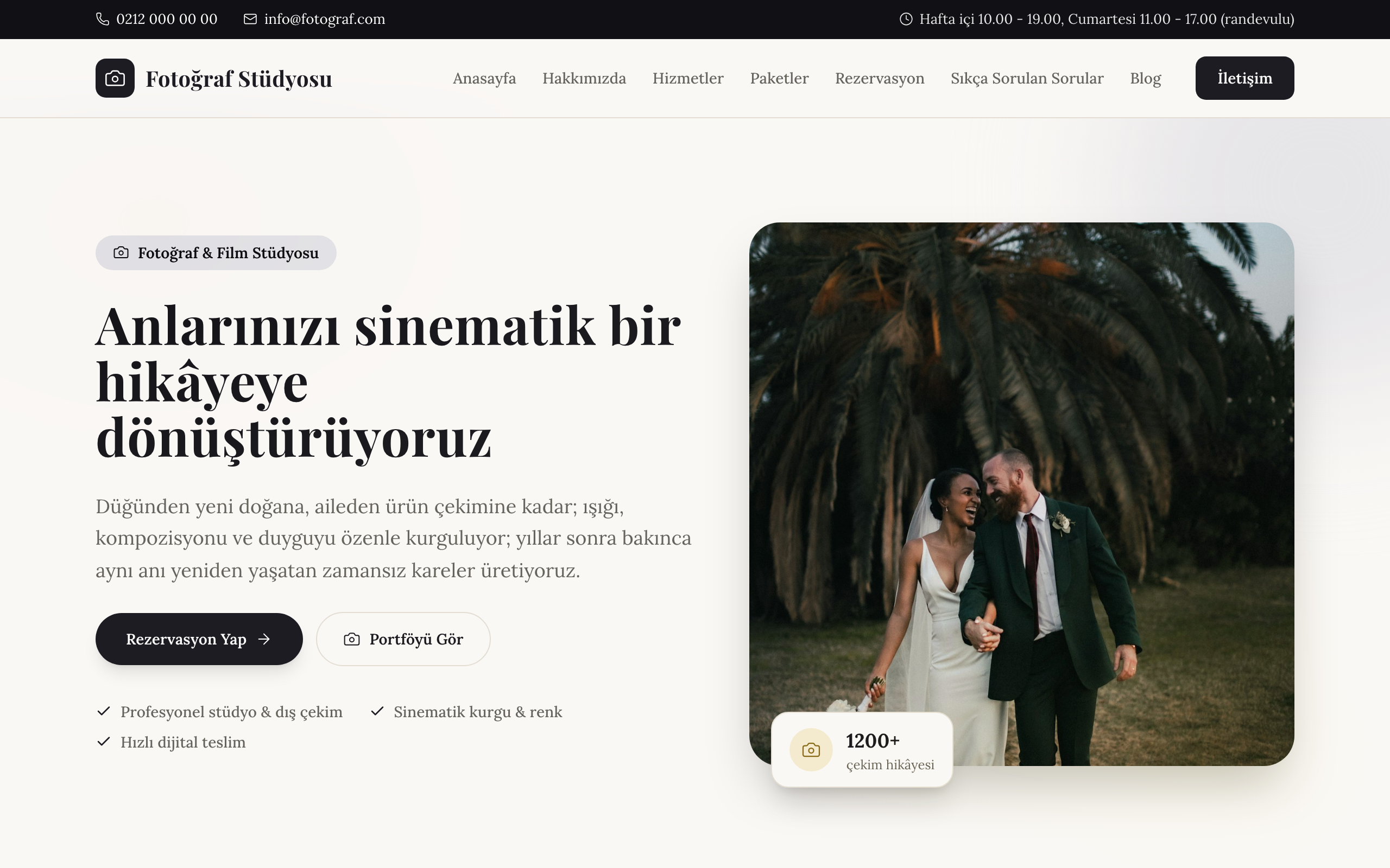 Fotoğraf stüdyosu temasının yayınlanmış ana sayfası