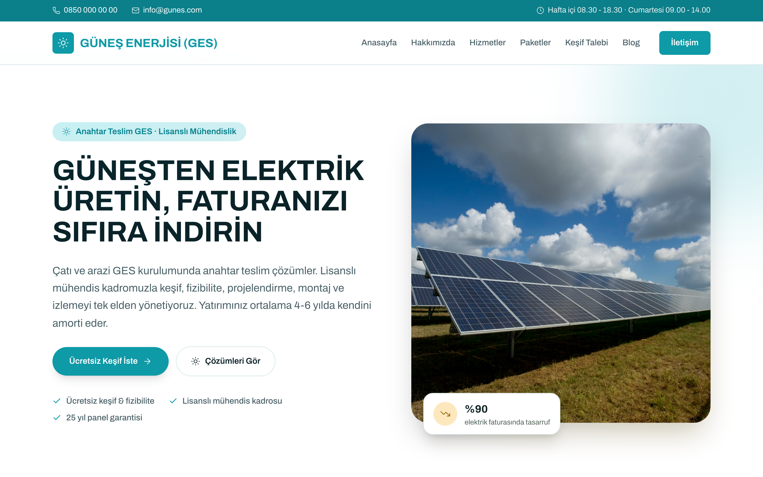 Güneş enerjisi (GES) temasının yayınlanmış ana sayfası
