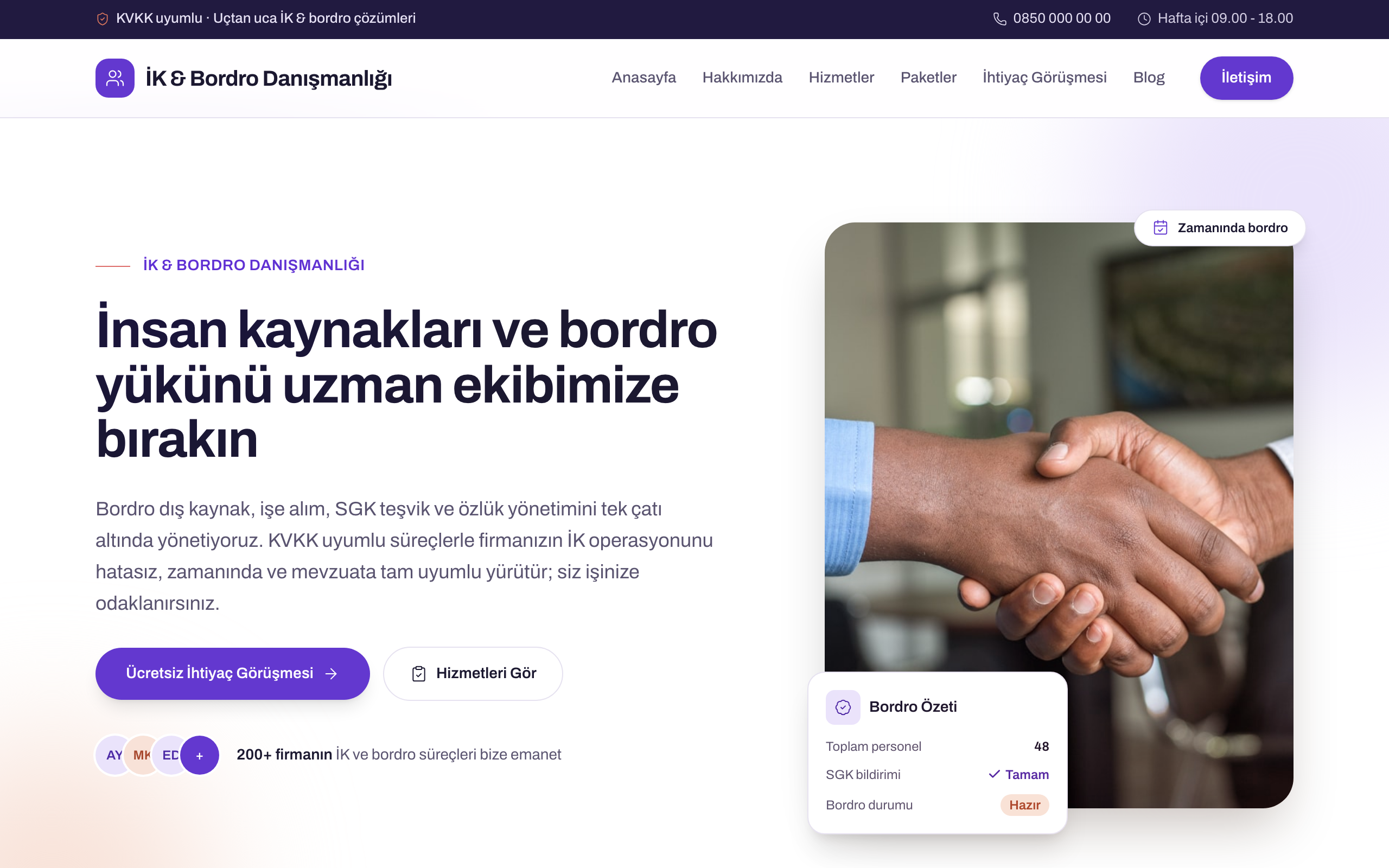 İK & bordro danışmanlığı temasının yayınlanmış ana sayfası