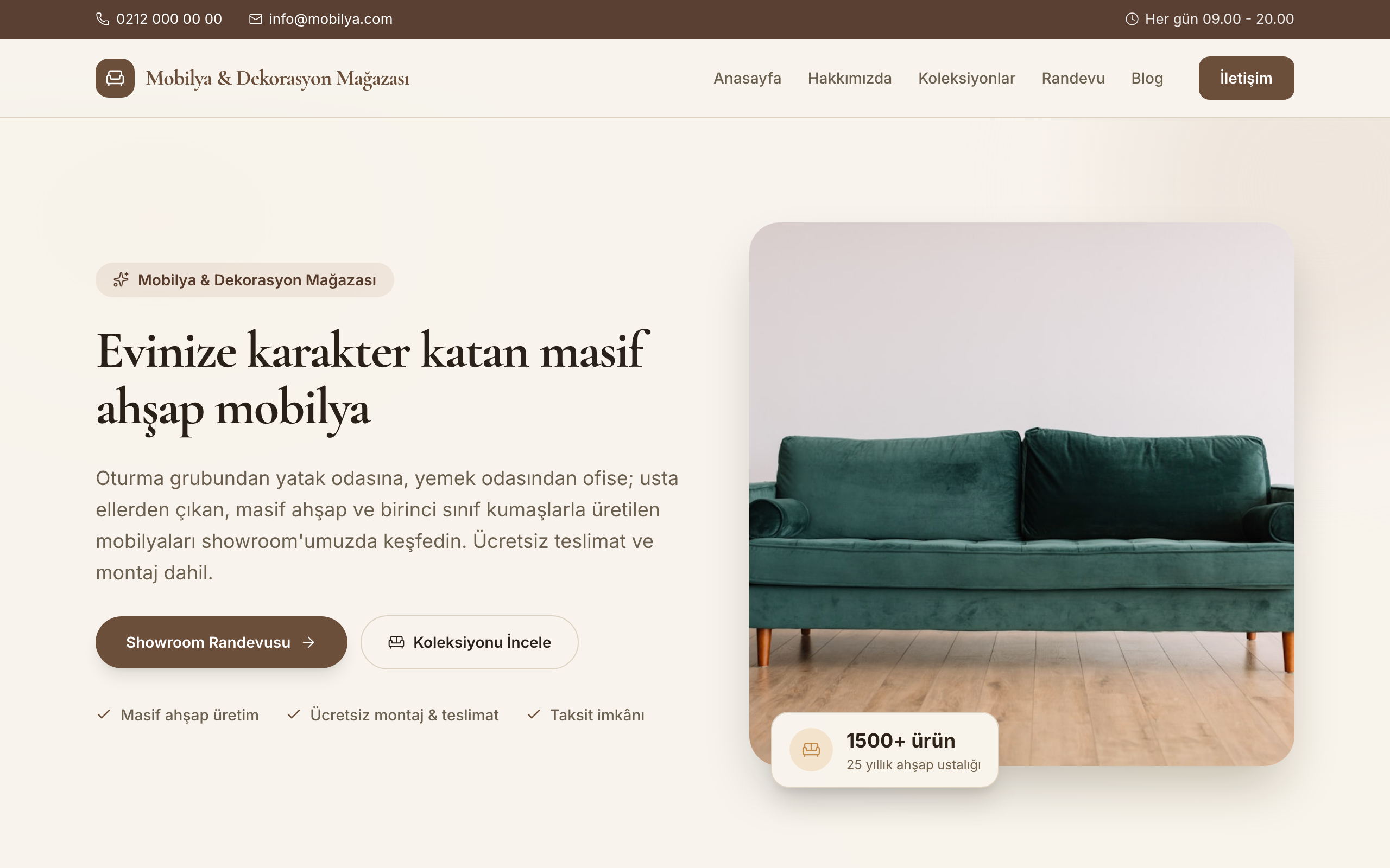 Mobilya temasının yayınlanmış ana sayfası