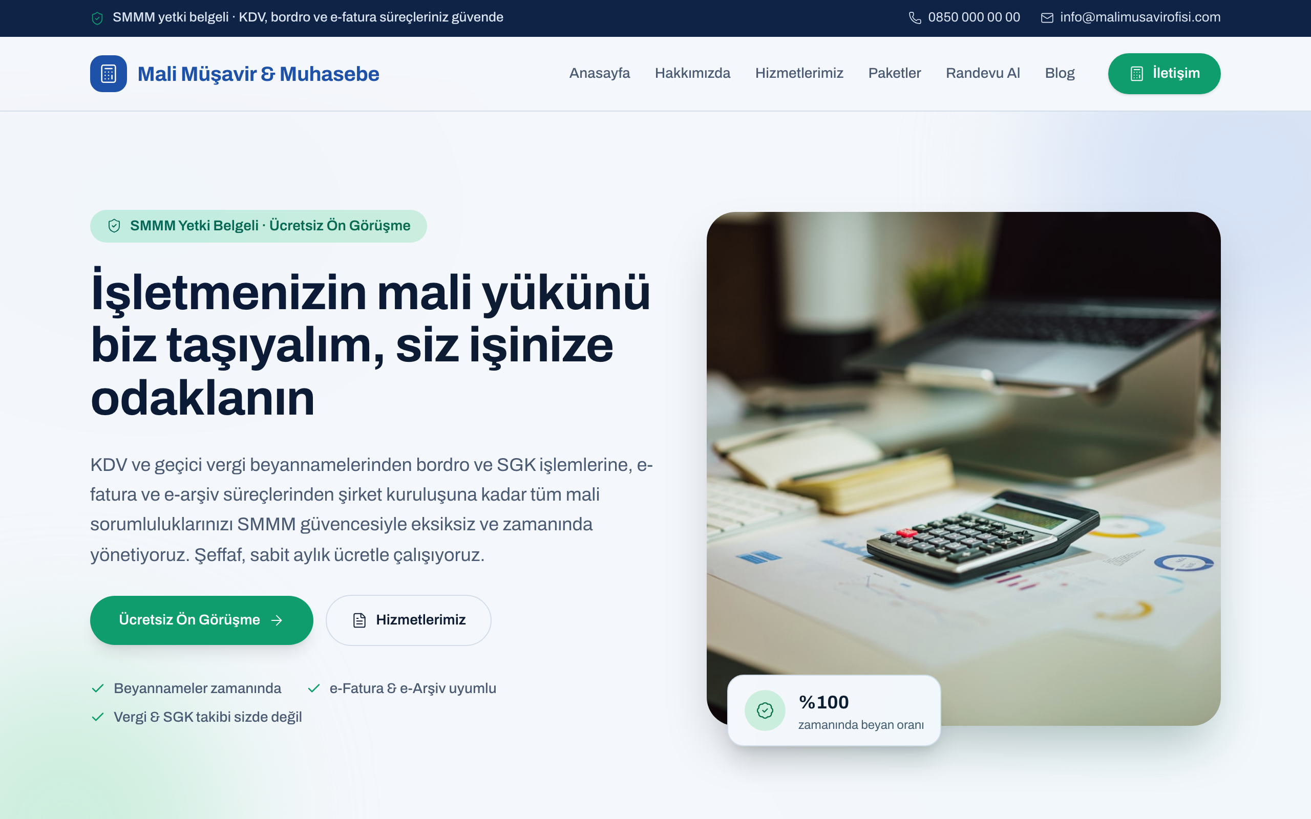 Mali müşavir & muhasebe temasının yayınlanmış ana sayfası