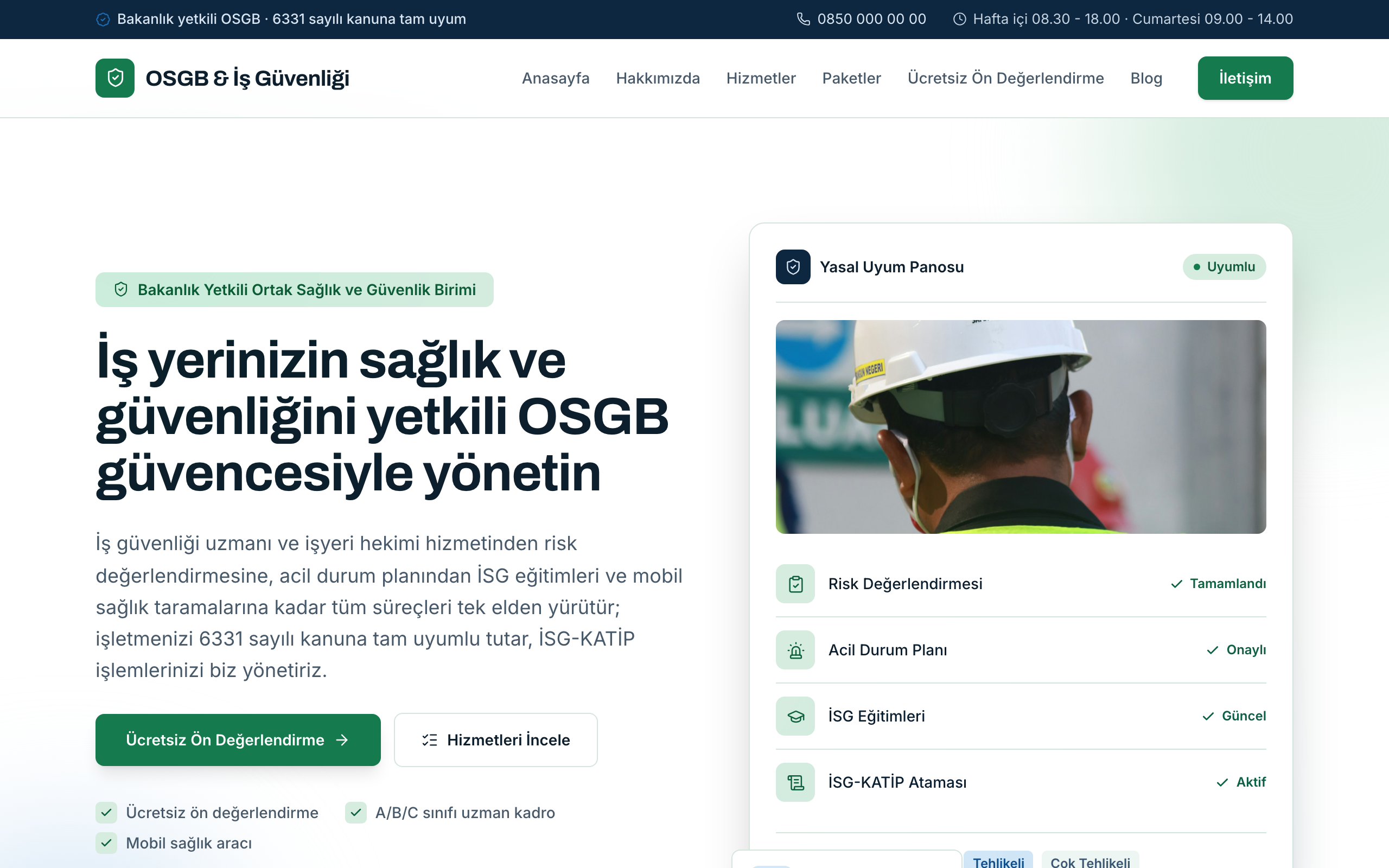 İş sağlığı ve güvenliği temasının yayınlanmış ana sayfası