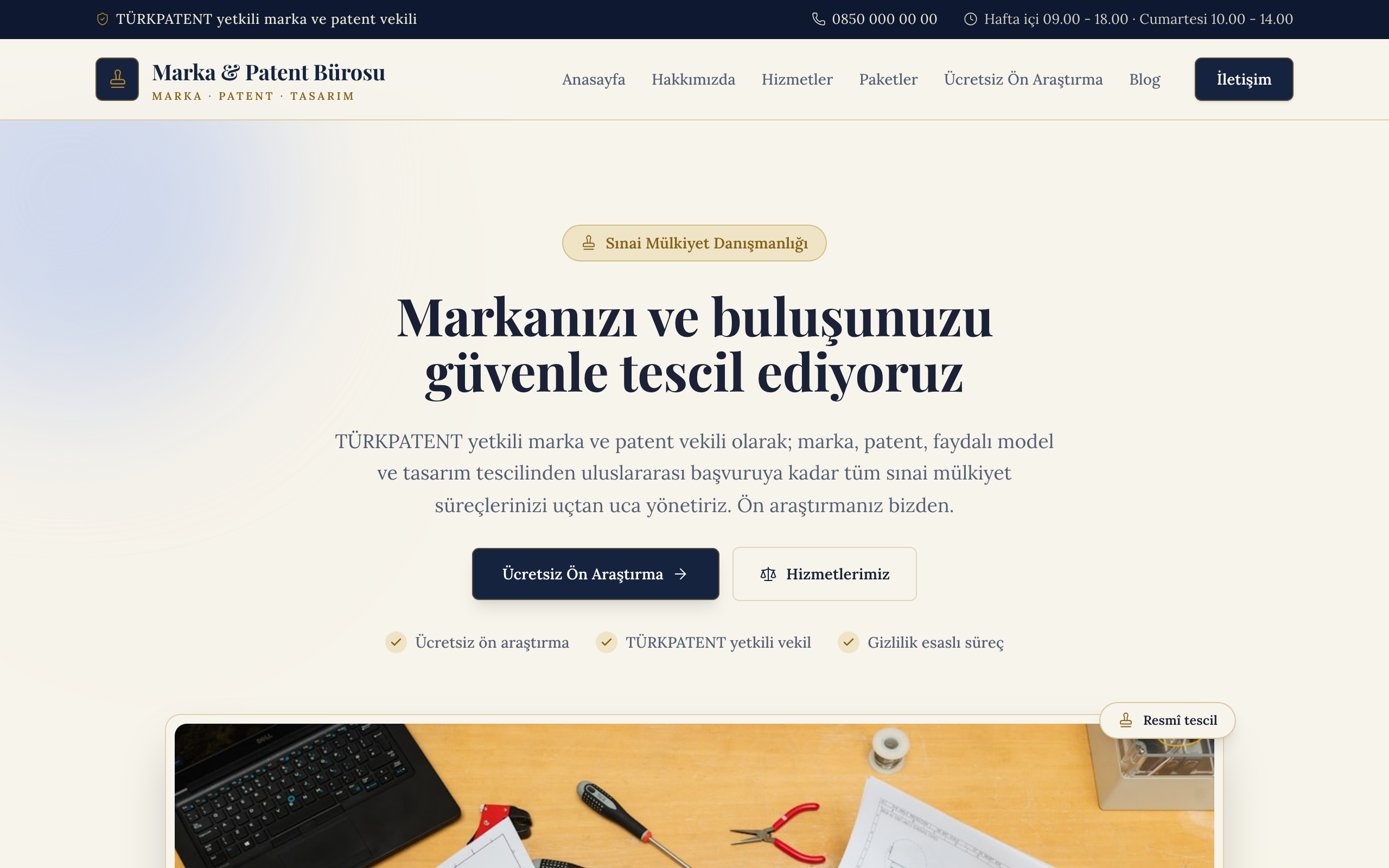 Marka & patent temasının yayınlanmış ana sayfası