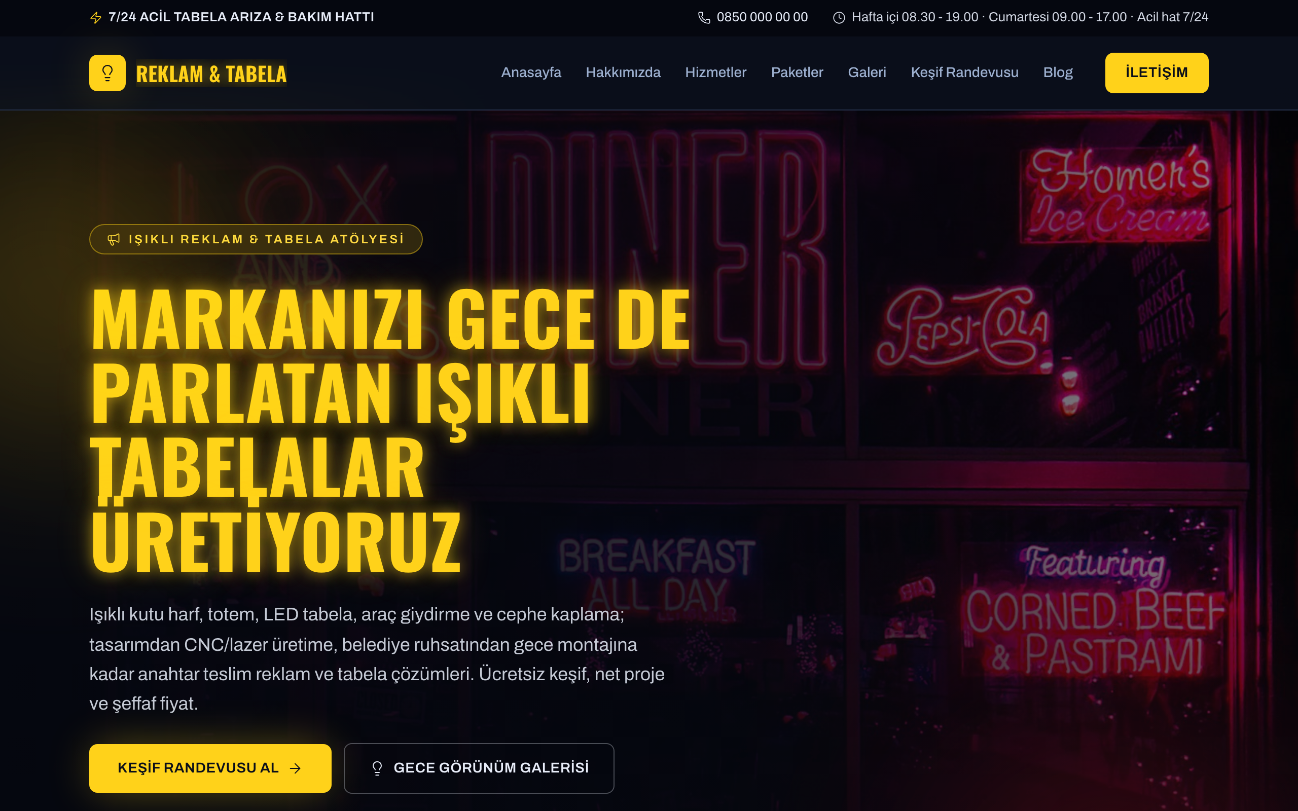 Reklam & tabela temasının yayınlanmış ana sayfası