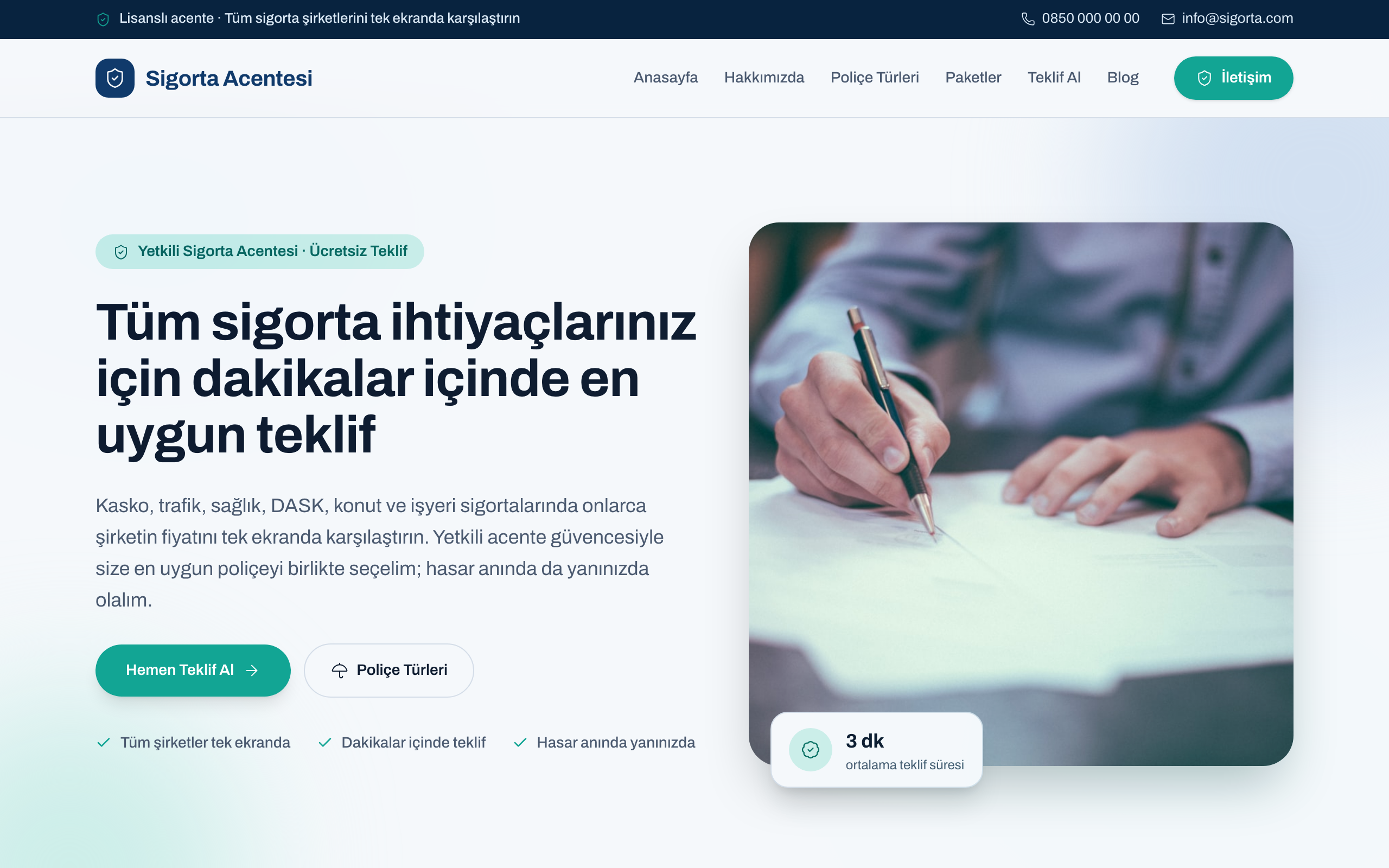 Sigorta temasının yayınlanmış ana sayfası