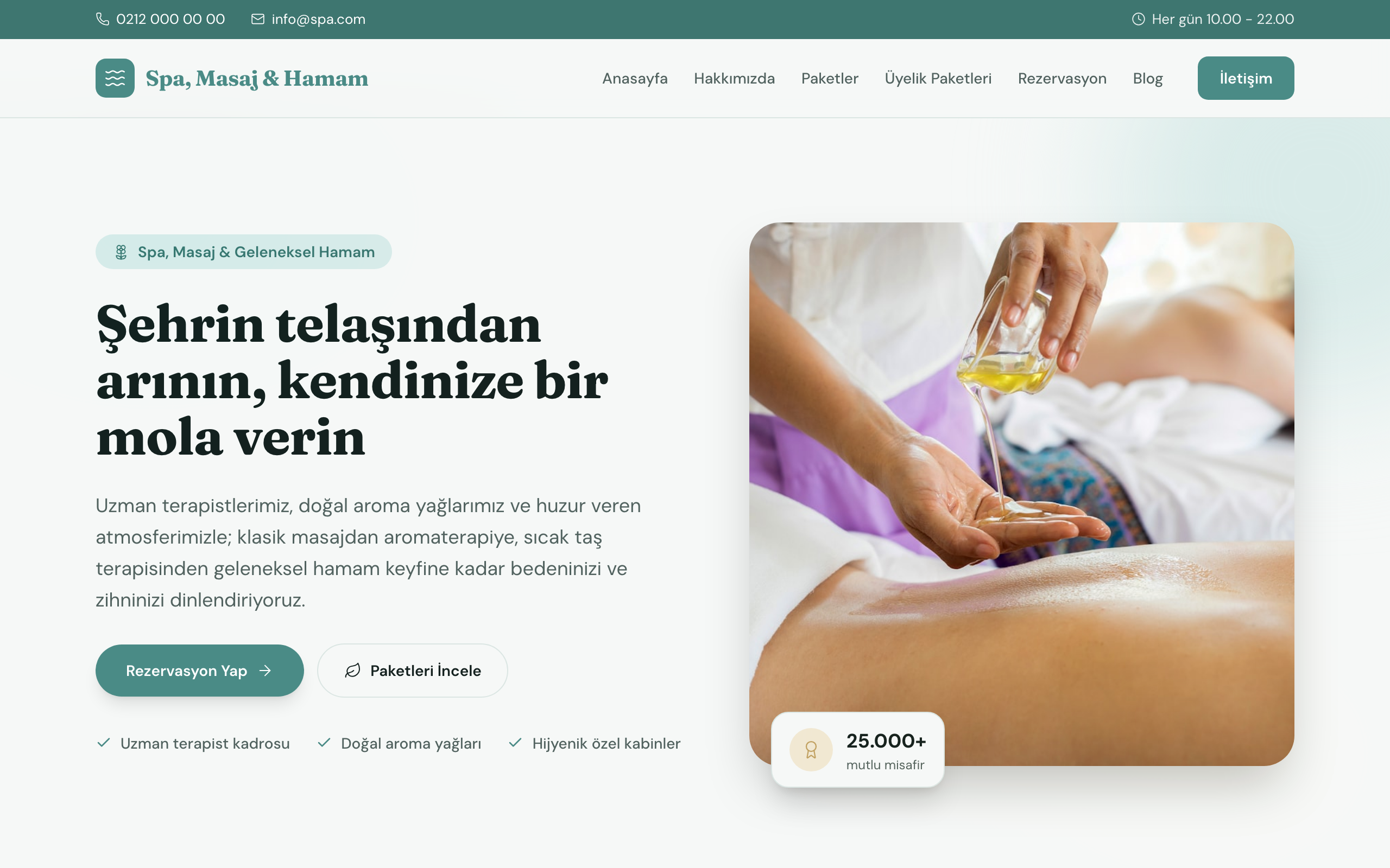 Spa temasının yayınlanmış ana sayfası