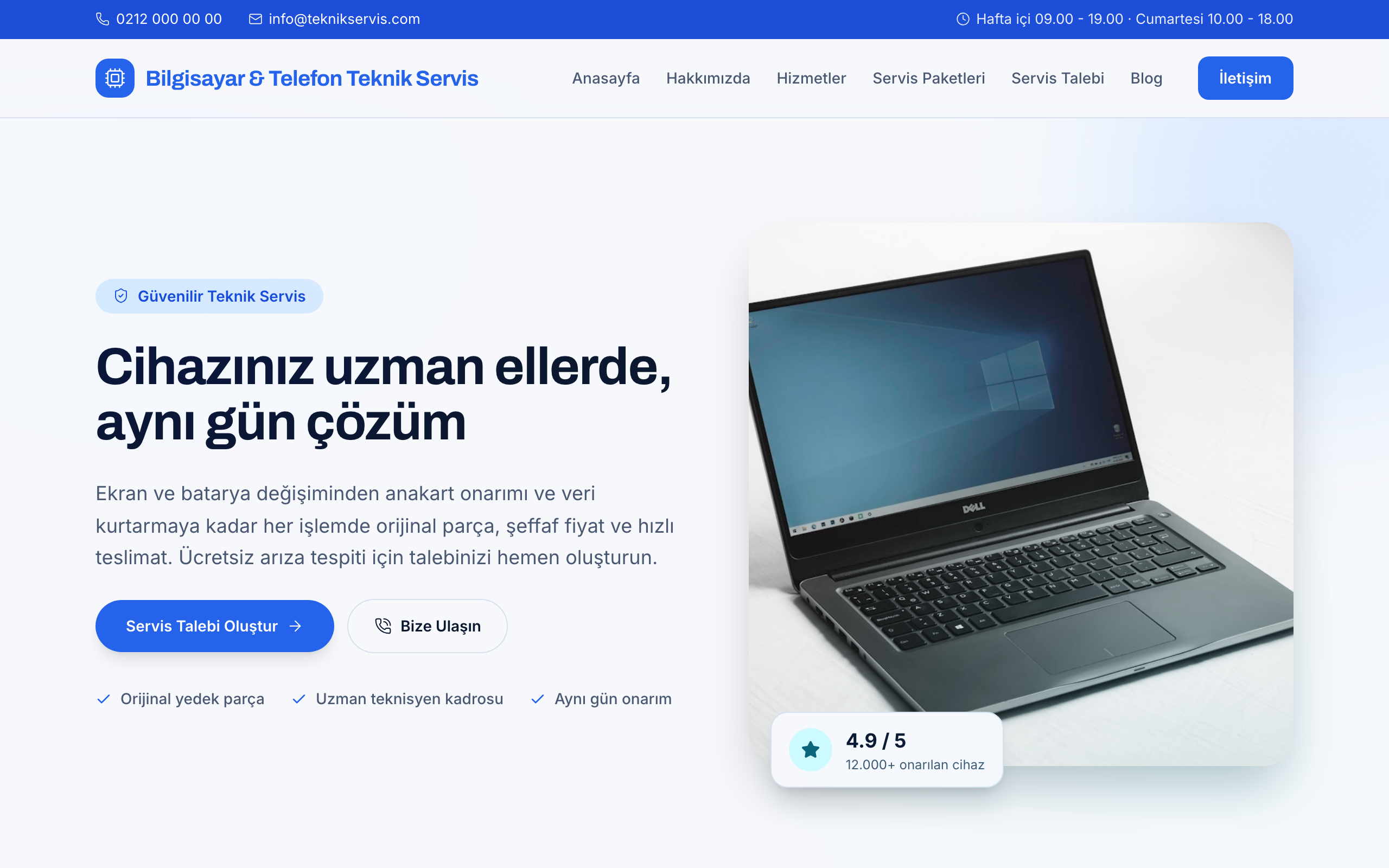 Published homepage of the Computer & Phone Repair theme
