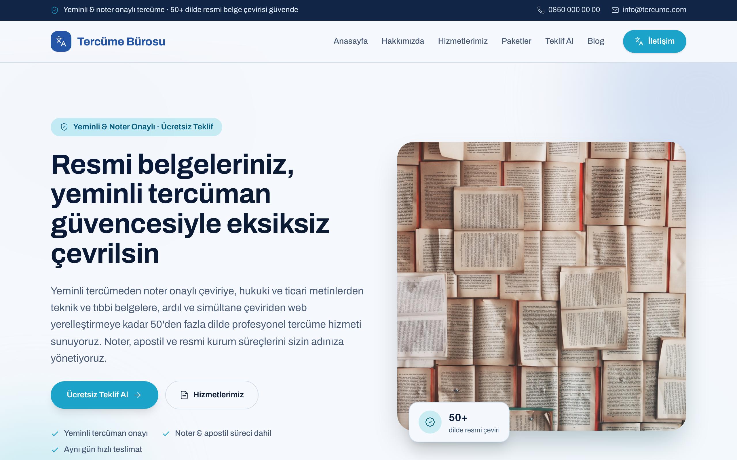 Tercüme bürosu temasının yayınlanmış ana sayfası
