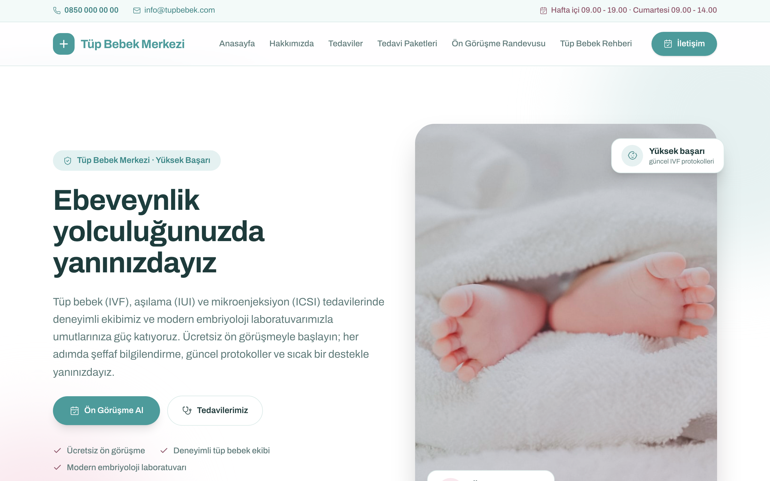 Tüp Bebek Merkezi temasının yayınlanmış ana sayfası