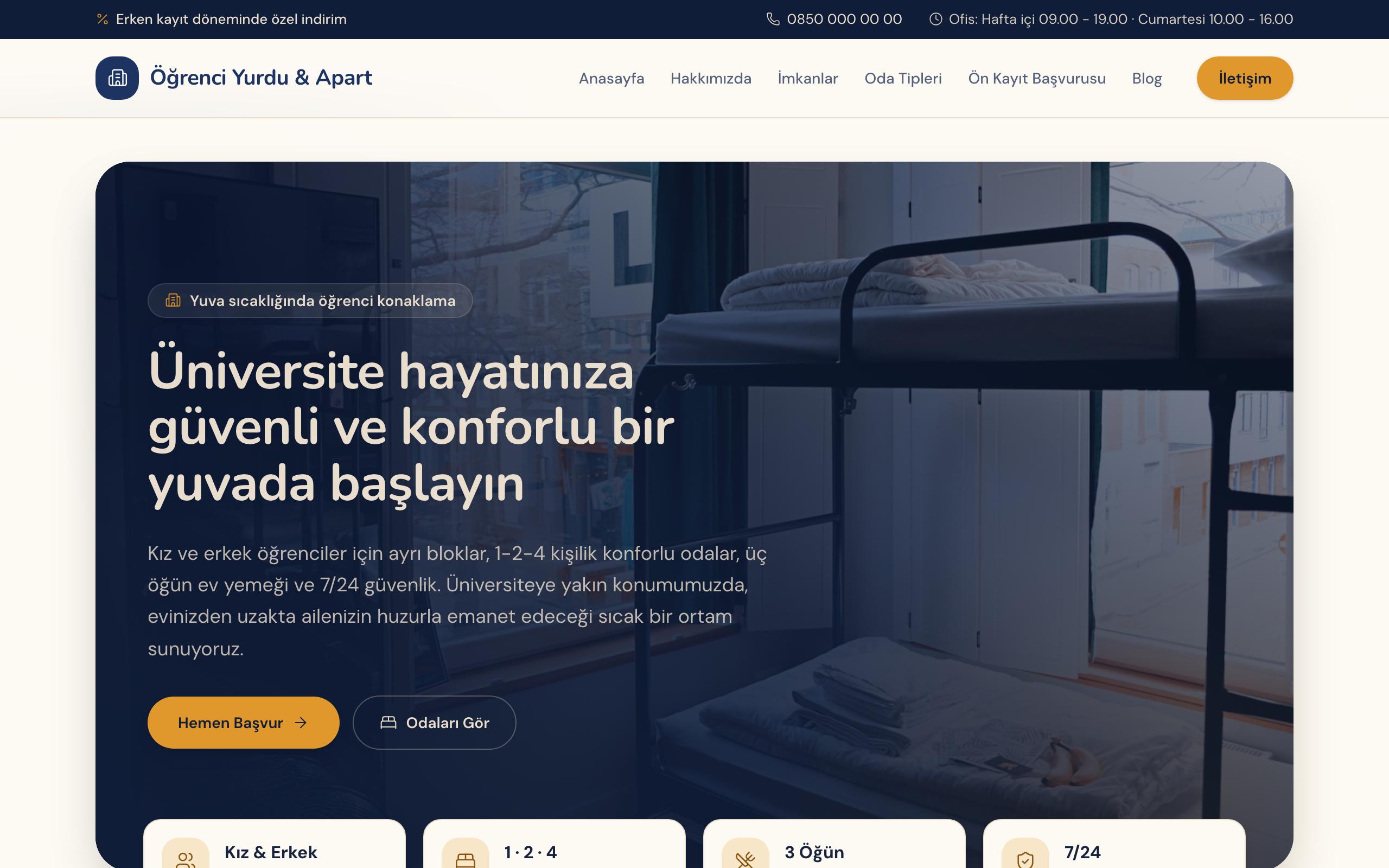 Öğrenci yurdu & apart temasının yayınlanmış ana sayfası